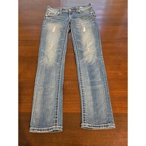 Miss Me Womens Signature Cuffed Capri Skinny Embroidered Jeans Size 27